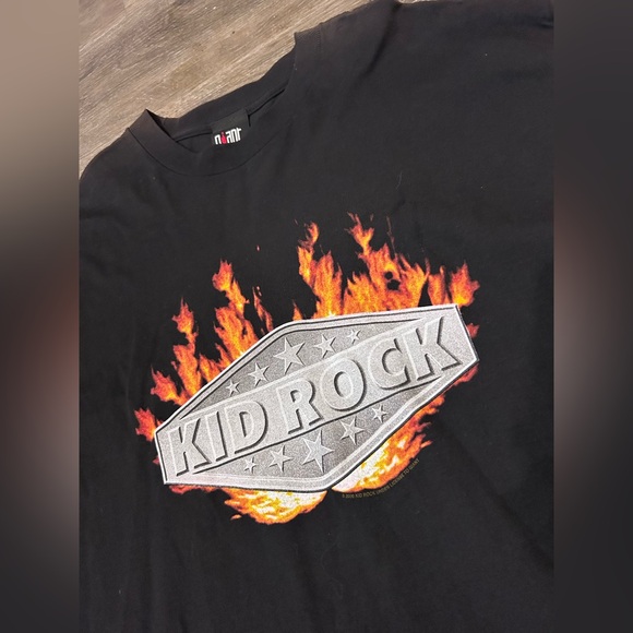 Y2K 2000 Kid Rock Concert Band Graphic T Shirt Size XL Black Giant Tag Flames - Picture 1 of 7